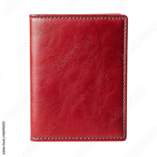 Red leather passport holder on transparent background