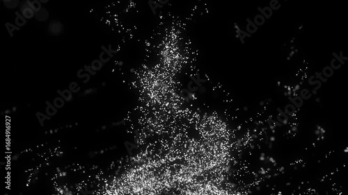 Abstract vortex particles background. Dynamic white moving in explosion. Wormhole shimmering star dust. 3d rendering.
