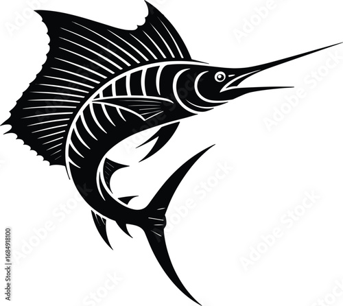 Sailfish Silhouette Vector Illustration for Marine Life and Sport Fishing