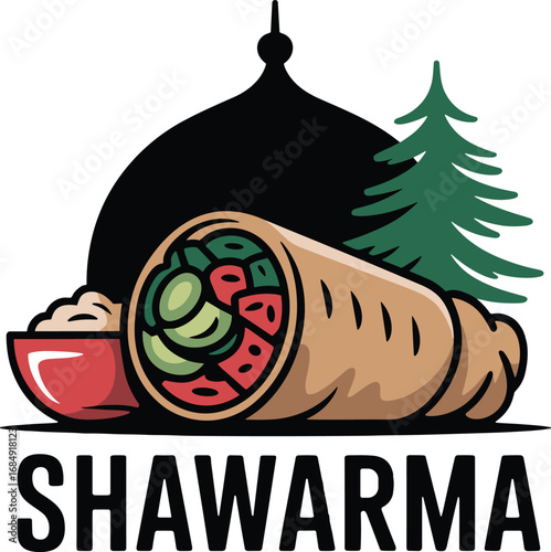 Shawarma Wrap Illustration with Dome Silhouette for Middle Eastern Food