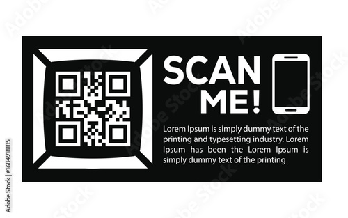 Scan QR code icon. Digital scanning qr code. QR code scan for smartphone. Scan Here text on top of the qr code