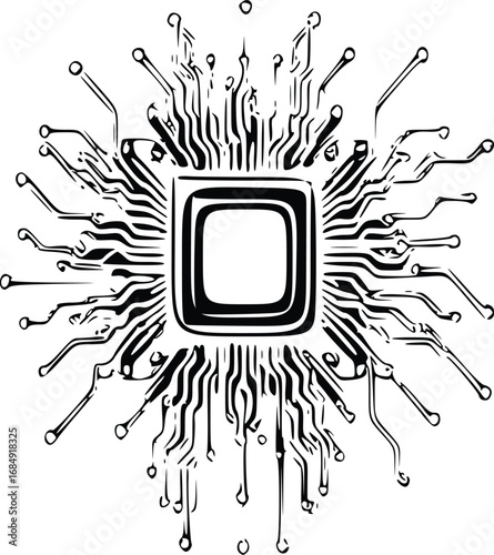 Computer Processor Icon with Circuitry