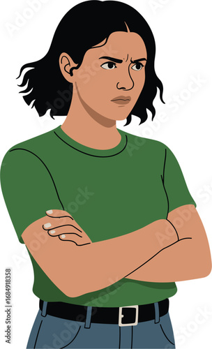 Woman with Arms Crossed Vector Illustration in Angry Expression