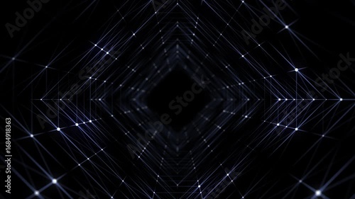 Abstract wireframe tunnel. Colors wormhole. 3D portal grid. Futuristic fantasy square funnel. 3d rendering.