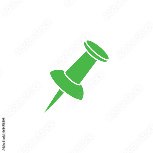 Green push pin icon on a white background for design and creative projects