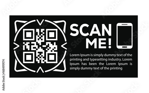 QR code scan icon set. Scan me frame. QR code scan for smartphone. QR code for mobile app, payment and identification. Vector illustration.
