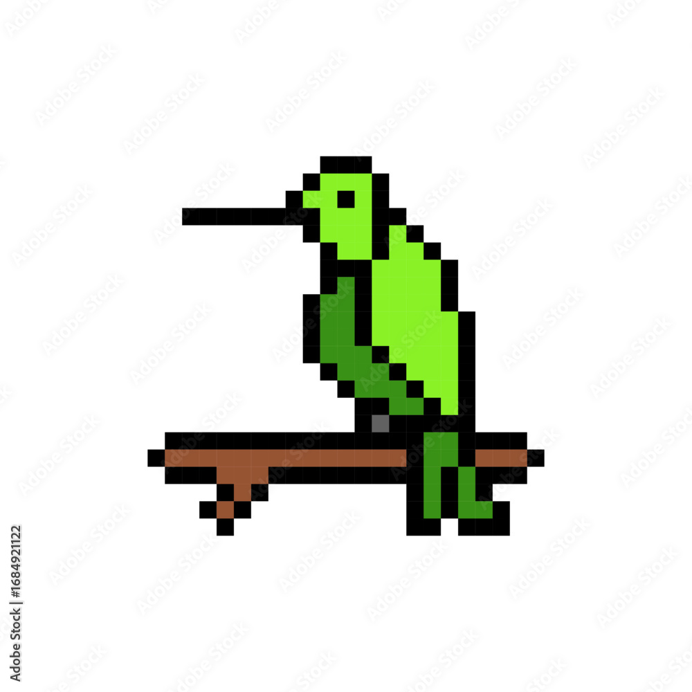 Fototapeta premium Green Hummingbird Pixel Art Sitting on a Branch