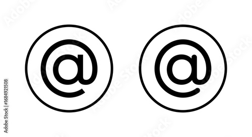 Mention icon in circular outline. Email address symbol. Social media at sign