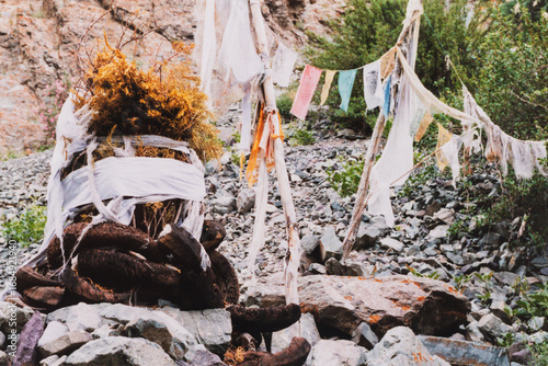 stupa and prayerflags