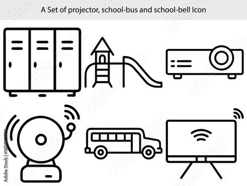 School lockers projector bus bell playground screen education learning