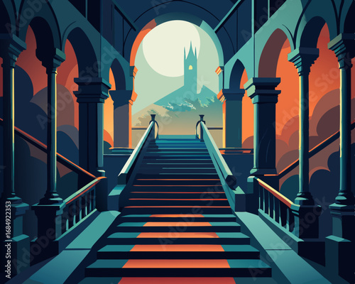colorful illustration of a cursed grand staircase