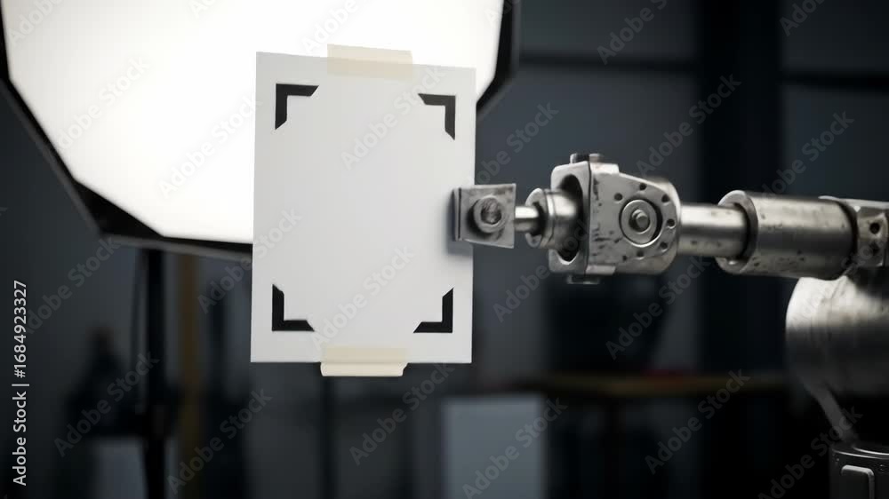 Empty white photograph placeholder card with traditional corners held by professional equipment under studio lighting ready for content display Empty white photograph placeholder card with traditional corners held by professional equipment under studio lighting ready for content display