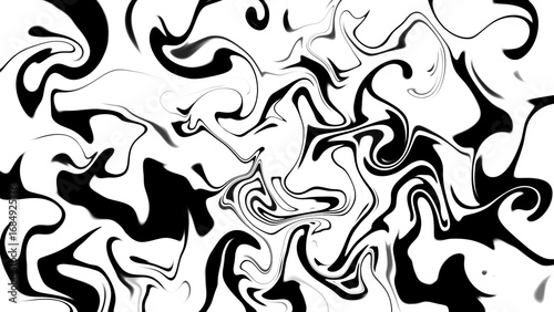 Abstract black and white swirling shapes as liquid marble.