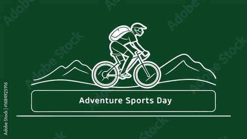 Cyclist riding a bike through mountains on adventure sports day