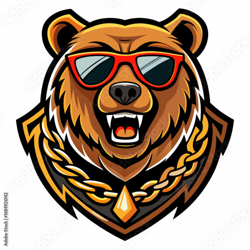 colorful illustration of a grizzly bear head mascot logo