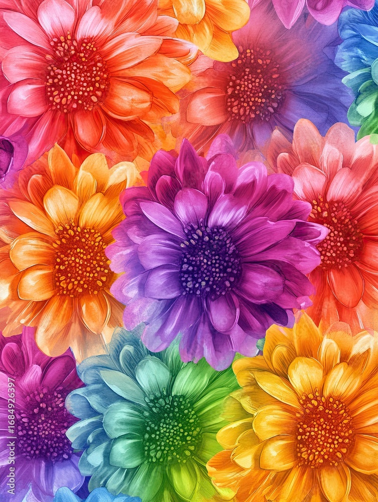 Fototapeta premium Vibrant Celestial Floral Patterns in Colorful Design