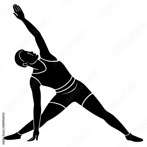 Black silhouette of person in yoga pose stretching