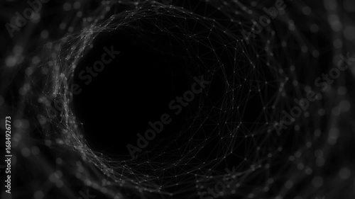 Abstract wireframe tunnel. Light science wormhole. 3D portal grid. Futuristic fantasy funnel. 3d rendering.
