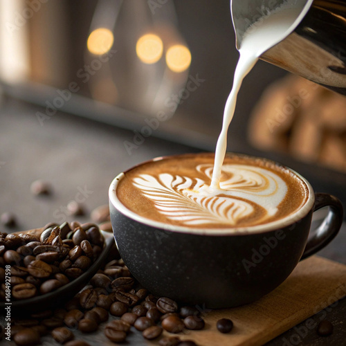 Barista Pouring Latte Art into a Freshly Brewed Coffee

