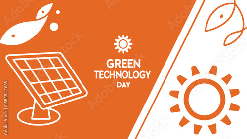 Green technology day with solar panel and sun symbol