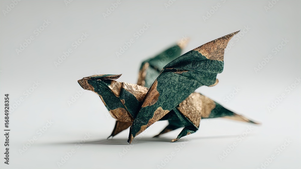 Fototapeta premium stunning photorealistic 3d render of dual-toned origami frog: perfect for sporty interior posters, showcasing intricate paper texture on pristine matte surface in lime green and dark green