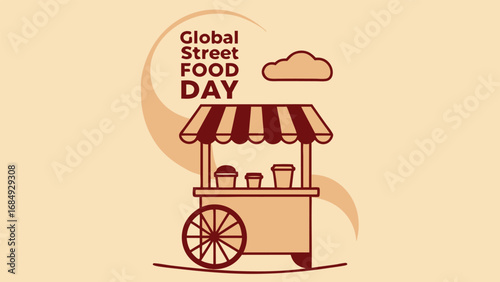 Global street food day with food cart and cloud illustration