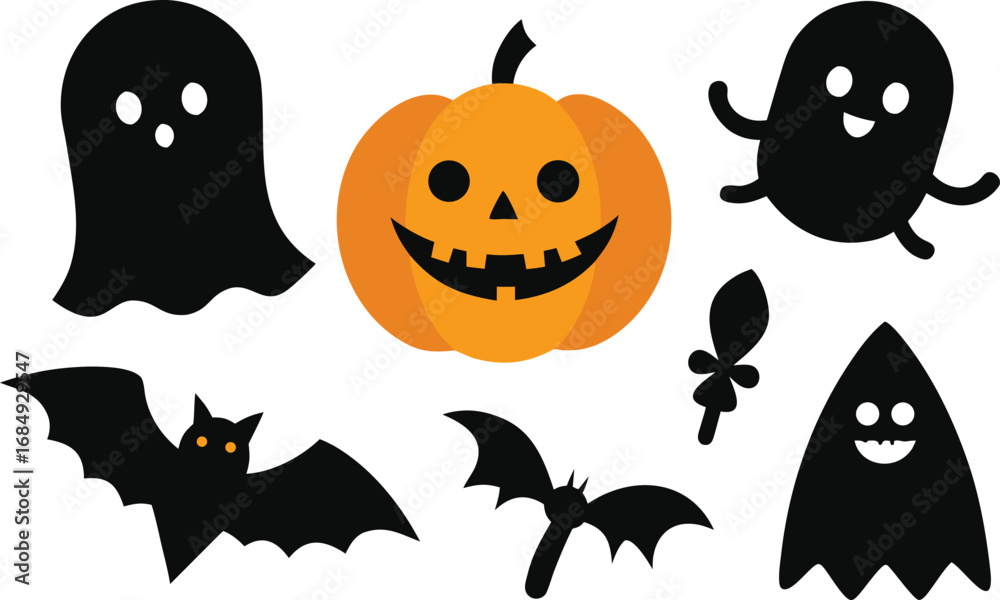 Obraz premium Halloween vector graphics collection featuring pumpkins ghosts and bats scalable eps illustration