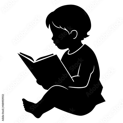 Child reading book silhouette story learning