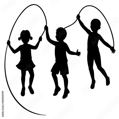 Children jumping rope active play silhouette