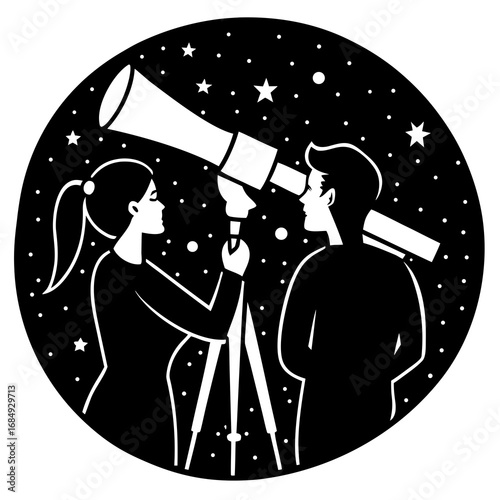 Couple stargazing with telescope stars night sky