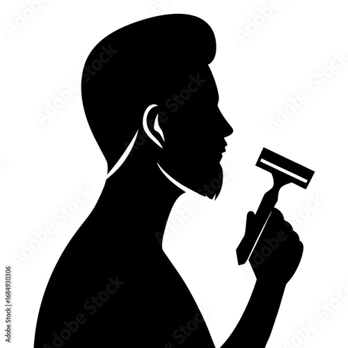 Man shaving with razor silhouette beard