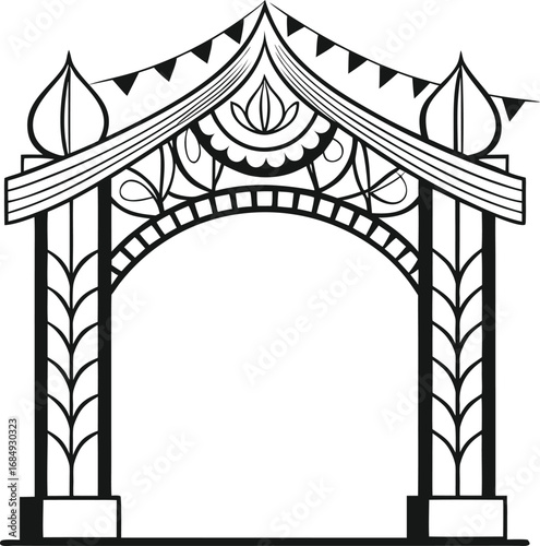 Ornate Archway with Decorative Bunting and Floral Motifs gateway entrance
