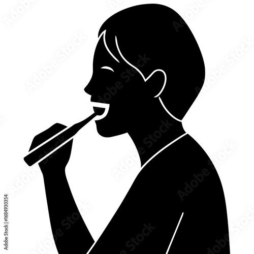 Person brushing teeth black silhouette vector