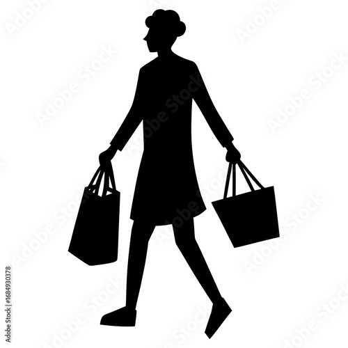 Person carrying shopping bags silhouette walking