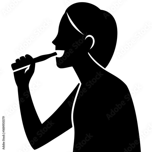 Person brushing teeth silhouette toothbrush
