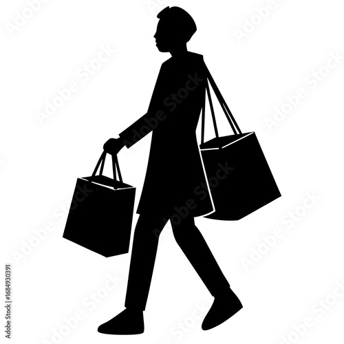 Person carrying shopping bags silhouette walking
