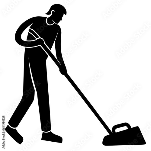 Person cleaning floor with vacuum vacuuming domestic
