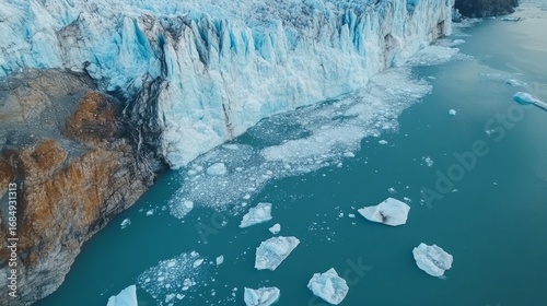 Stunning aerial view of a glacier melting into the sea arctic region nature photography icy landscape high altitude environmental change