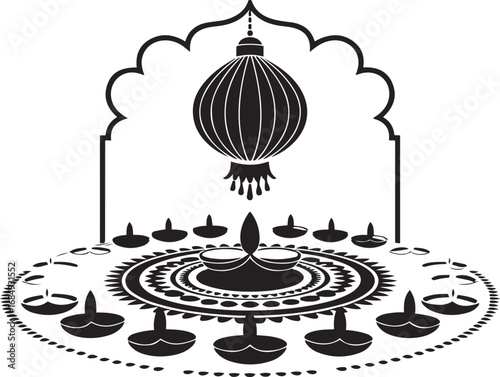 Indian festival decoration with lantern and oil lamps Diwali celebration
