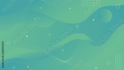 Modern abstract background featuring green gradient waves, thin flowing lines, and minimal geometric shapes. Perfect for presentations, posters, banners, and digital designs.