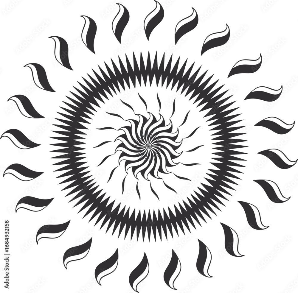 Obraz premium Intricate Black and White Radial Sunburst Mandala Design geometric