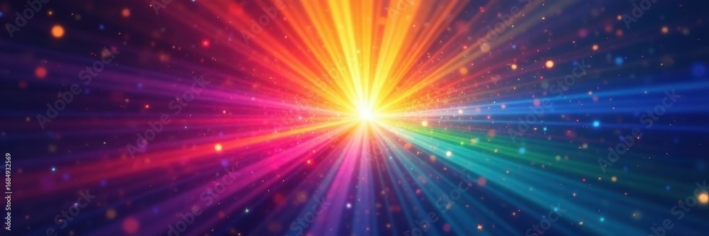 Obraz premium Abstract rainbow light burst, vibrant spectrum radiating outwards , backdrop, bright