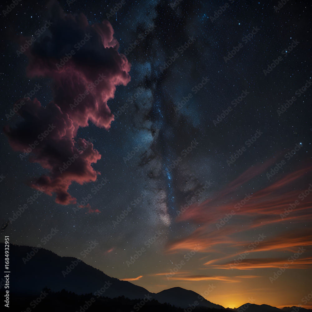 Fototapeta premium Northern lights glowing over the mountains at sunset