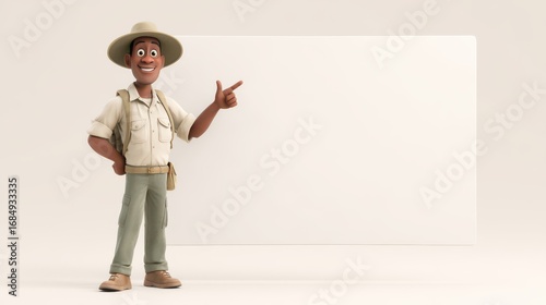 safari man pointing to a blank white sign
