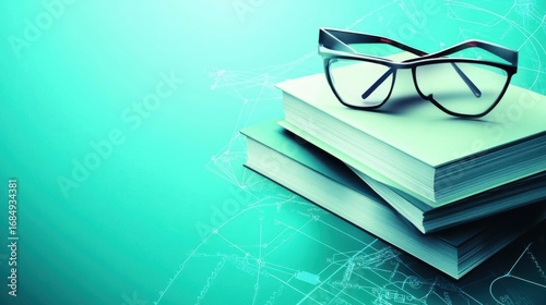 Glasses on Books with Abstract Background Illustration, Study Concept and Education