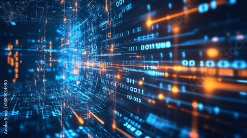 Wallpaper Mural Dynamic data flow futuristic cyberspace digital visualization neon environment immersive perspective high-tech concept Torontodigital.ca