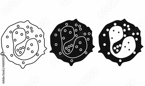 Set of blood cell also called a hematopoietic cell, hemocyte, or hematocyte icons in outline, silhouette. Vector medical illustration symbolizing red cells, biology, science, health, and hematology