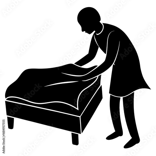 Person making bed black vector