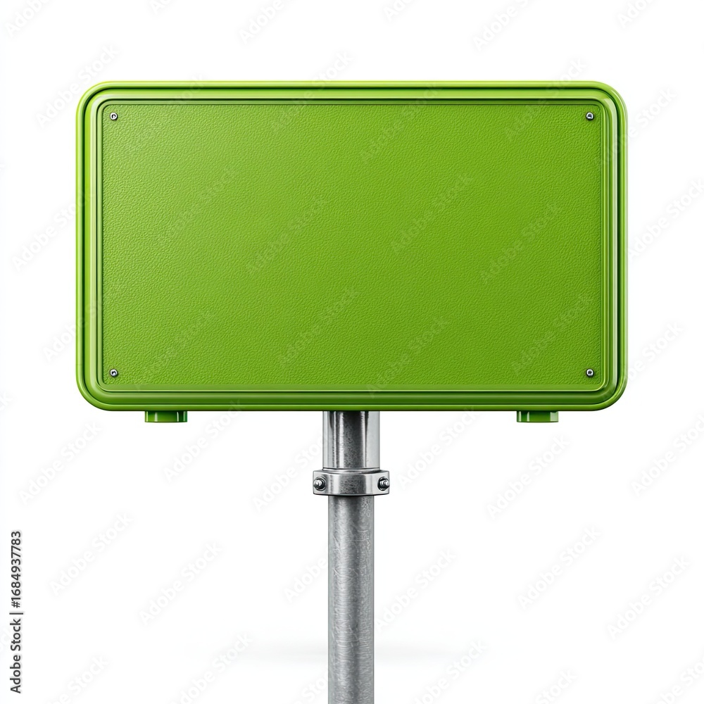Obraz premium Empty green rectangular sign on a metal post