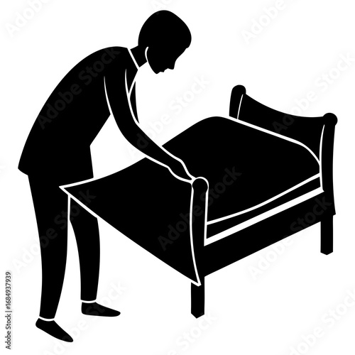 Person making bed black vector